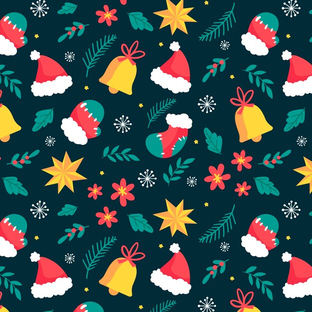 Diseño plano de patrón de temporada de navidad