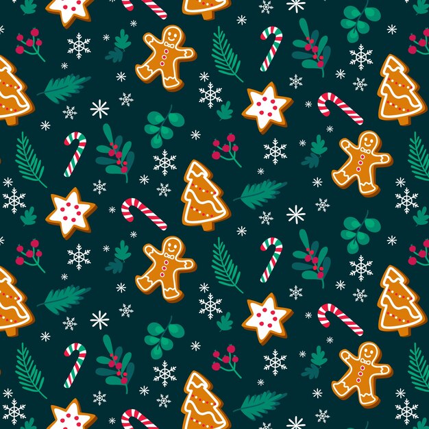 Diseño plano de patrón de temporada de navidad