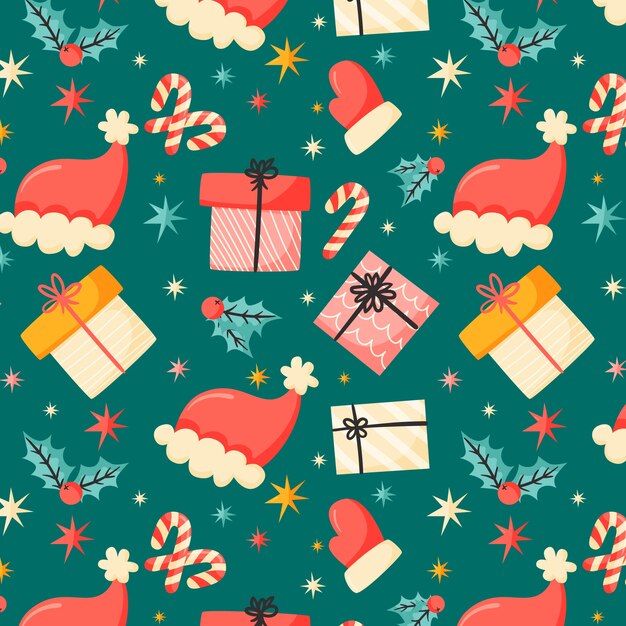 Diseño plano de patrón de temporada de navidad