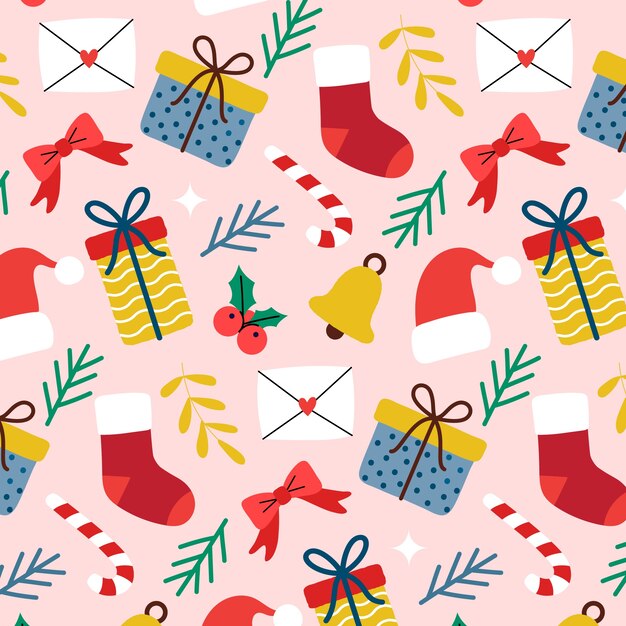 Diseño plano de patrón de temporada de navidad