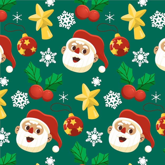 Diseño plano de patrón de temporada de navidad