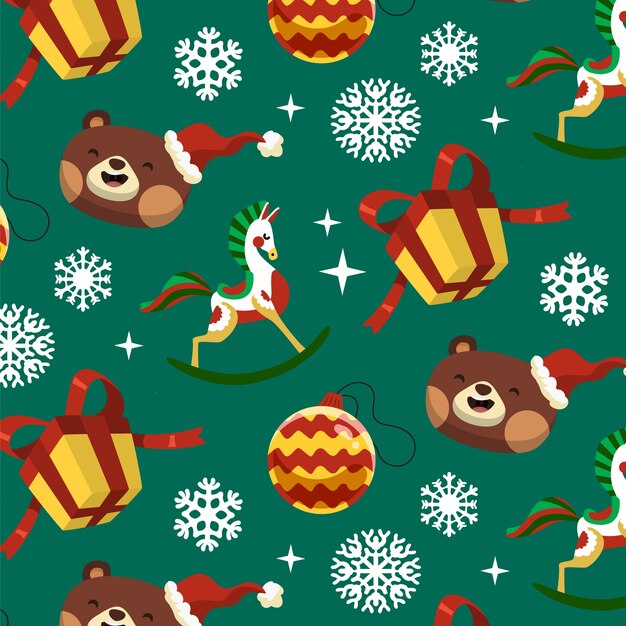 Diseño plano de patrón de temporada de navidad