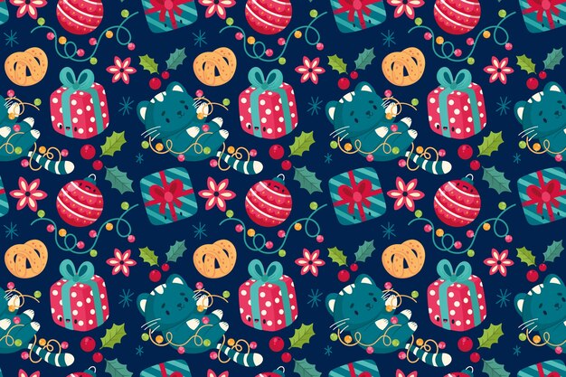 Diseño plano de patrón de temporada de navidad