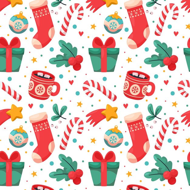 Diseño plano de patrón de temporada de navidad