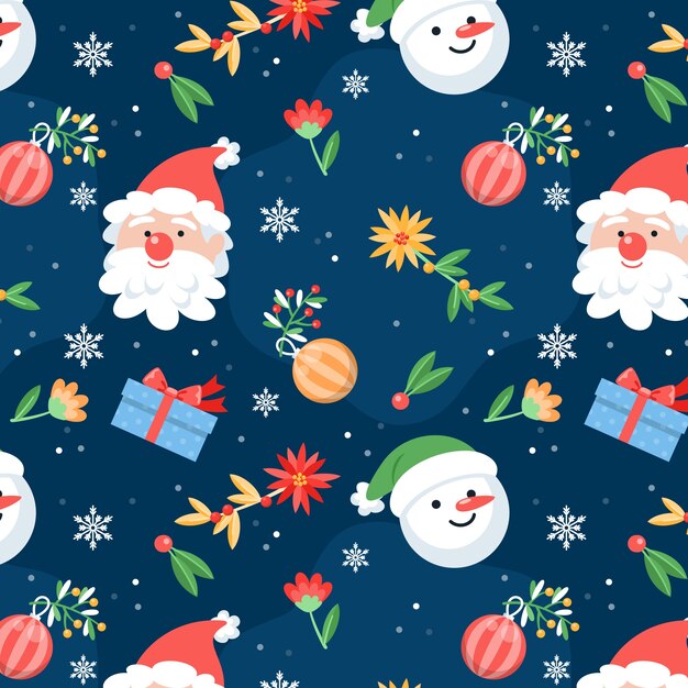 Diseño plano de patrón de temporada de navidad