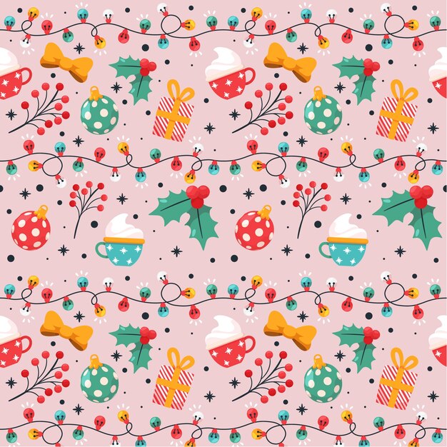 Diseño plano de patrón de temporada de navidad