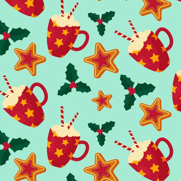 Diseño plano de patrón de temporada de navidad