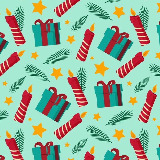 Diseño plano de patrón de temporada de navidad