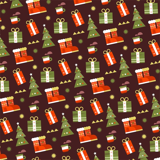 Diseño plano de patrón de temporada de navidad
