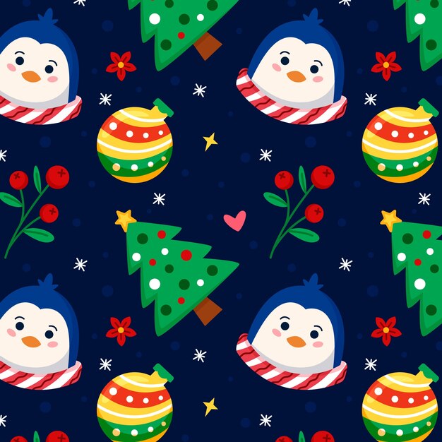 Diseño plano de patrón de temporada de navidad