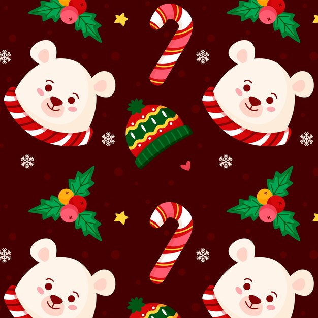 Diseño plano de patrón de temporada de navidad