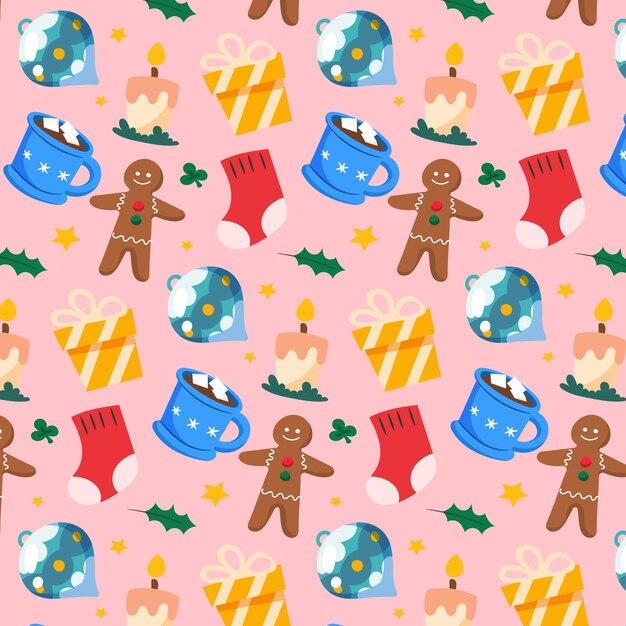 Diseño plano de patrón de temporada de navidad
