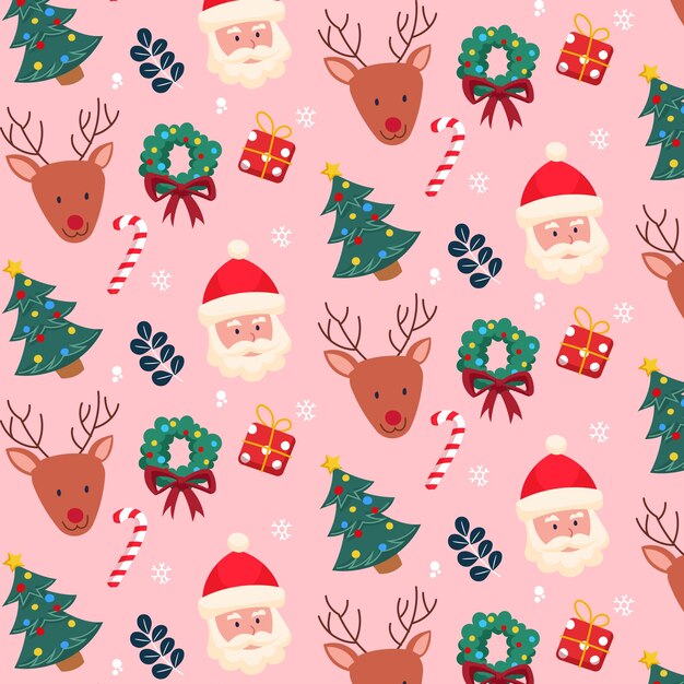 Diseño plano de patrón de temporada de navidad