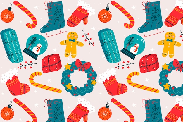 Diseño plano de patrón de temporada de navidad