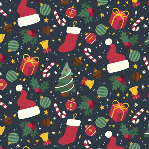 Diseño plano de patrón de temporada de navidad