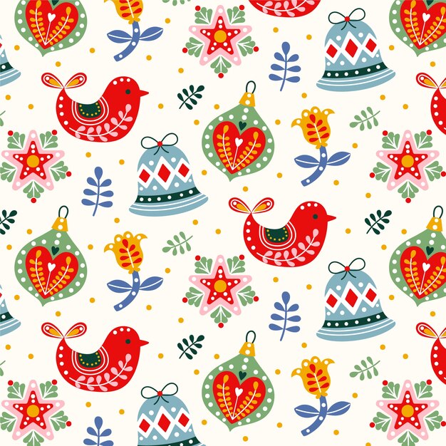 Diseño plano de patrón de temporada de navidad