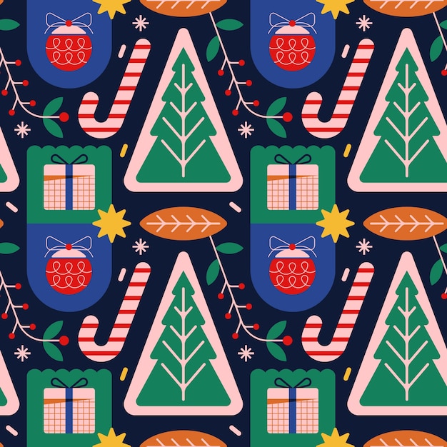 Diseño plano de patrón de temporada de navidad