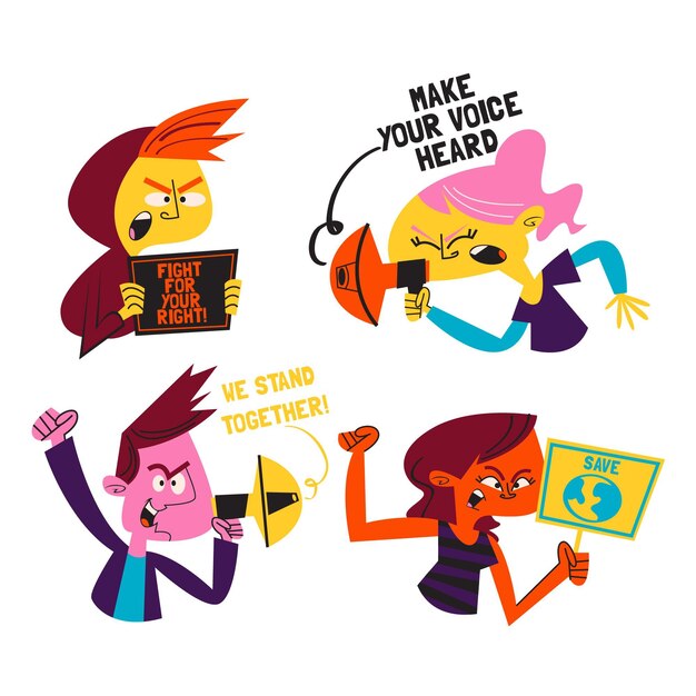 Diseño plano de pegatinas de protesta.