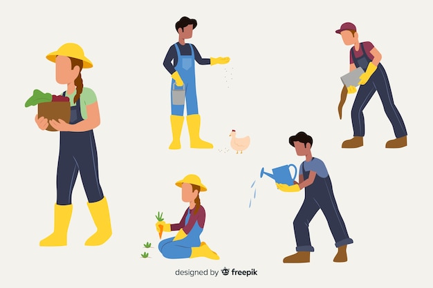 Vector gratuito diseño plano personajes deberes de los trabajadores agrícolas