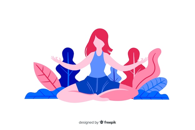 Diseño plano de personajes meditando para la página de inicio