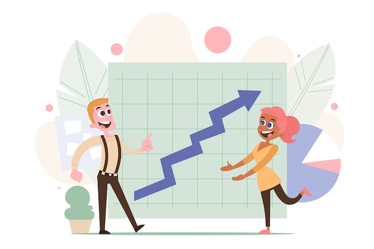 Vector gratuito diseño plano personas dibujadas a mano analizando tablas de crecimiento