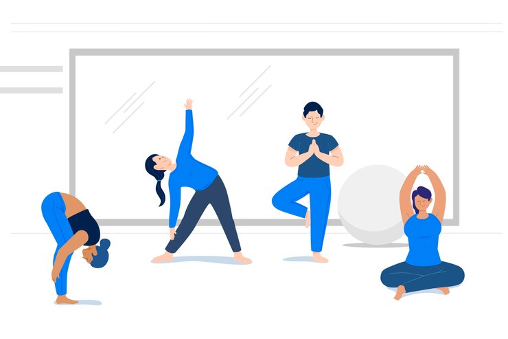 Vector gratuito diseño plano personas haciendo yoga