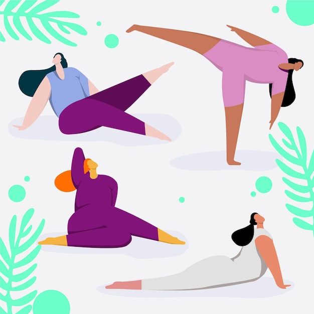 Vector gratuito diseño plano personas haciendo yoga