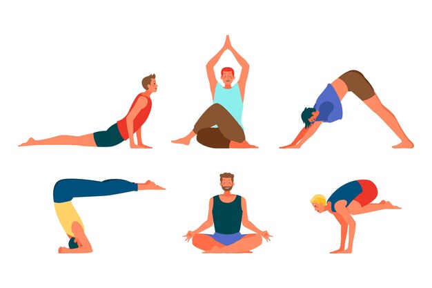 Diseño plano personas haciendo yoga