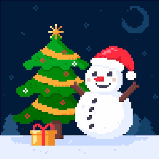 Vector gratuito diseño plano pixel art navidad