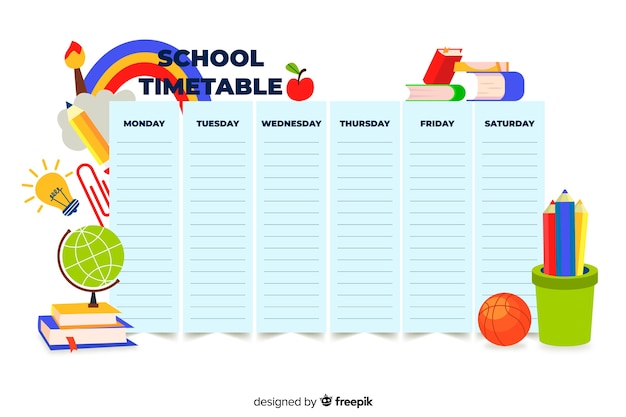 Diseño plano de plantilla de calendario escolar colorido