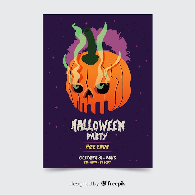 Vector gratuito diseño plano de plantilla de cartel de fiesta de calabaza de halloween espeluznante