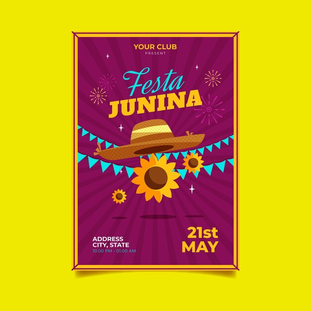 Diseño plano de la plantilla del festival de junio