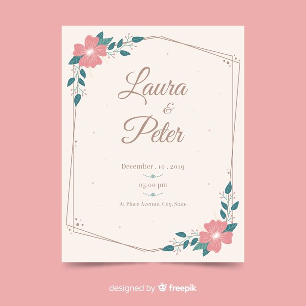 Diseño plano de la plantilla de la invitación de la boda