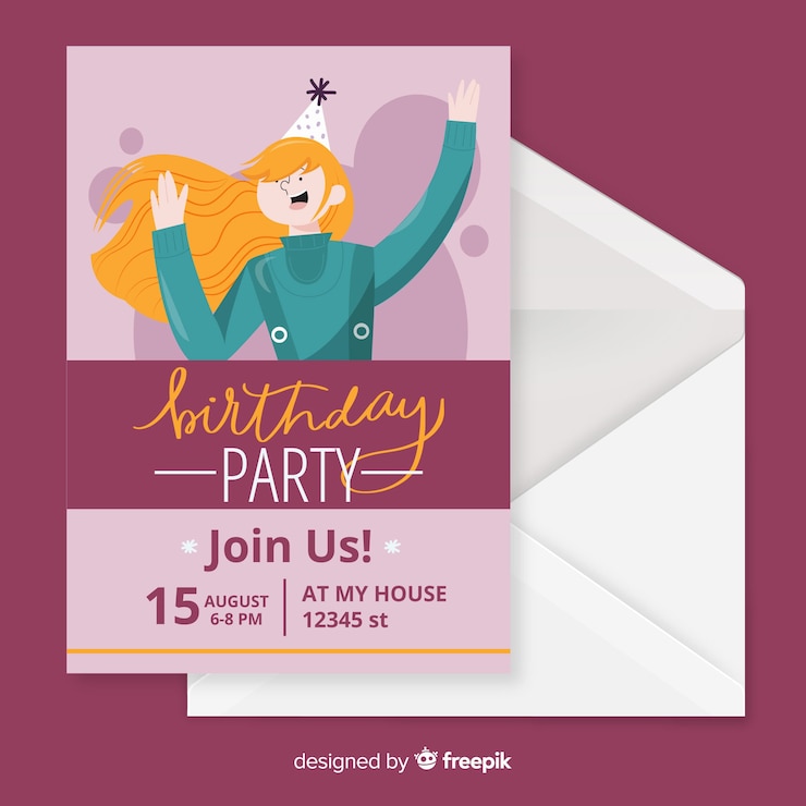 Vector gratuito diseño plano de plantilla de invitación de cumpleaños
