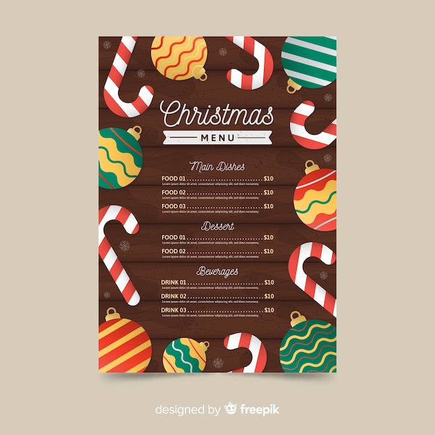 Diseño plano de plantilla de menú de navidad