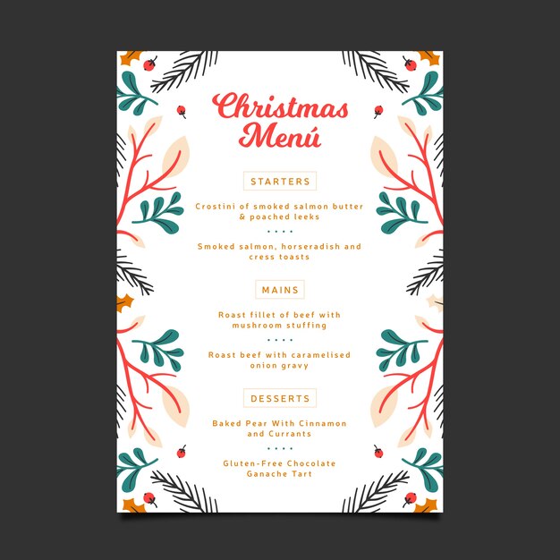 Diseño plano de plantilla de menú de Navidad