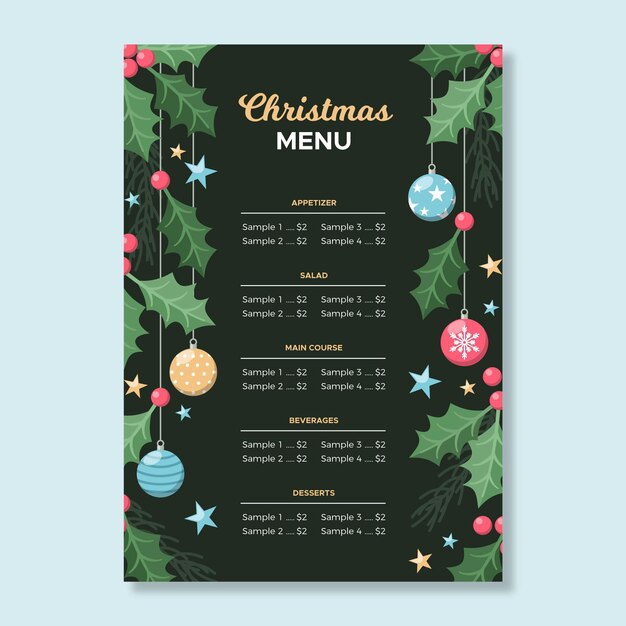 Diseño plano de plantilla de menú de navidad