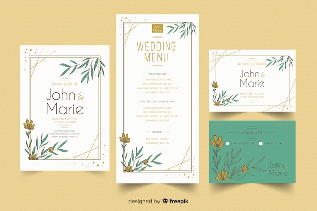 Vector gratuito diseño plano de plantilla de papelería de boda