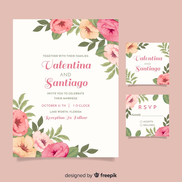 Vector gratuito diseño plano de plantilla de papelería de boda