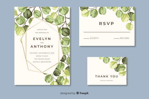 Diseño plano de plantilla de papelería de boda
