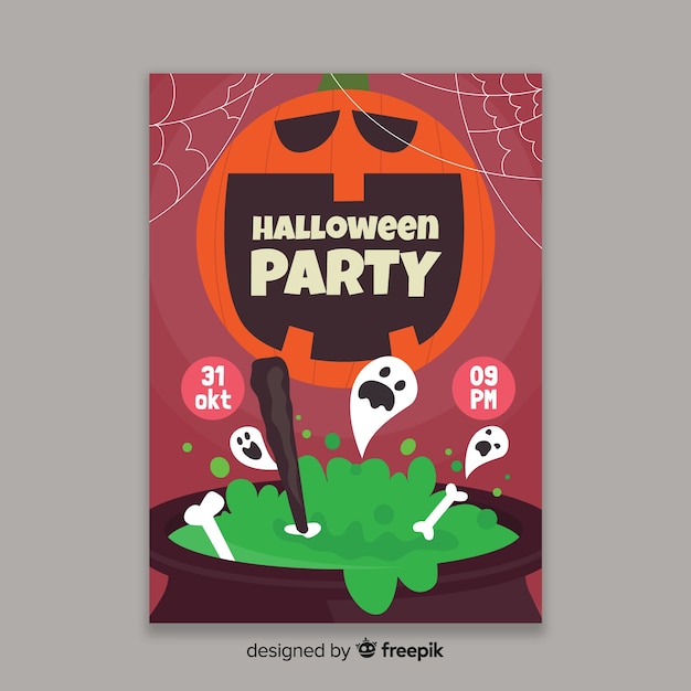 Diseño plano de una plantilla de póster de fiesta de halloween