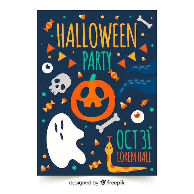 Diseño plano de plantilla de volante de fiesta de halloween