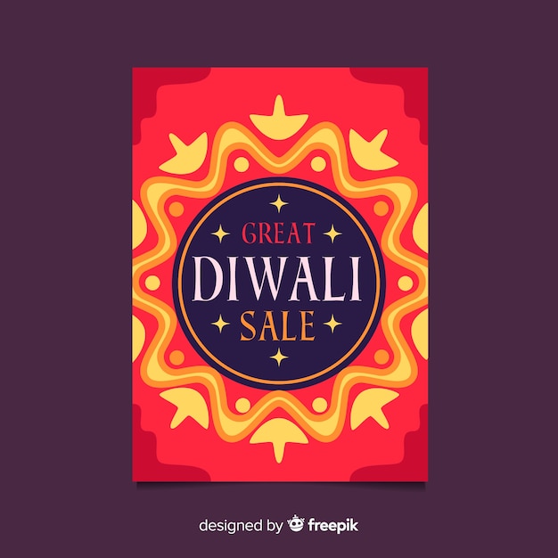 Diseño plano de plantilla de volante de venta de diwali