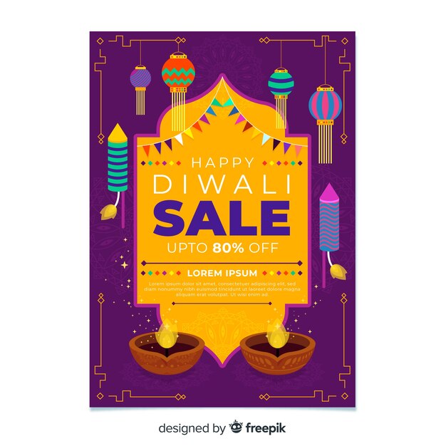 Diseño plano de plantilla de volante de venta de diwali