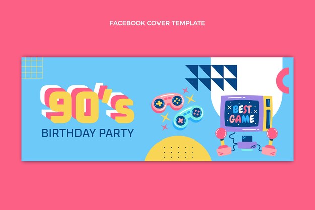 Diseño plano portada de facebook de cumpleaños nostálgico de los 90