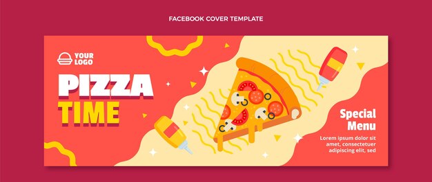 Diseño plano de portada de facebook de pizza time