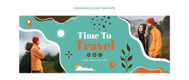 Diseño plano de portada de facebook de viajes.