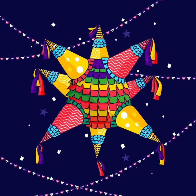 Diseño plano posada piñata en la noche.