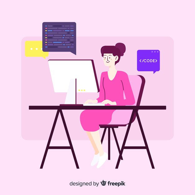 Diseño plano programador mujer codificación