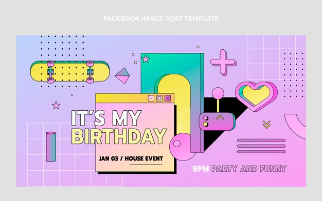 Diseño plano publicación de facebook de cumpleaños nostálgico de los 90